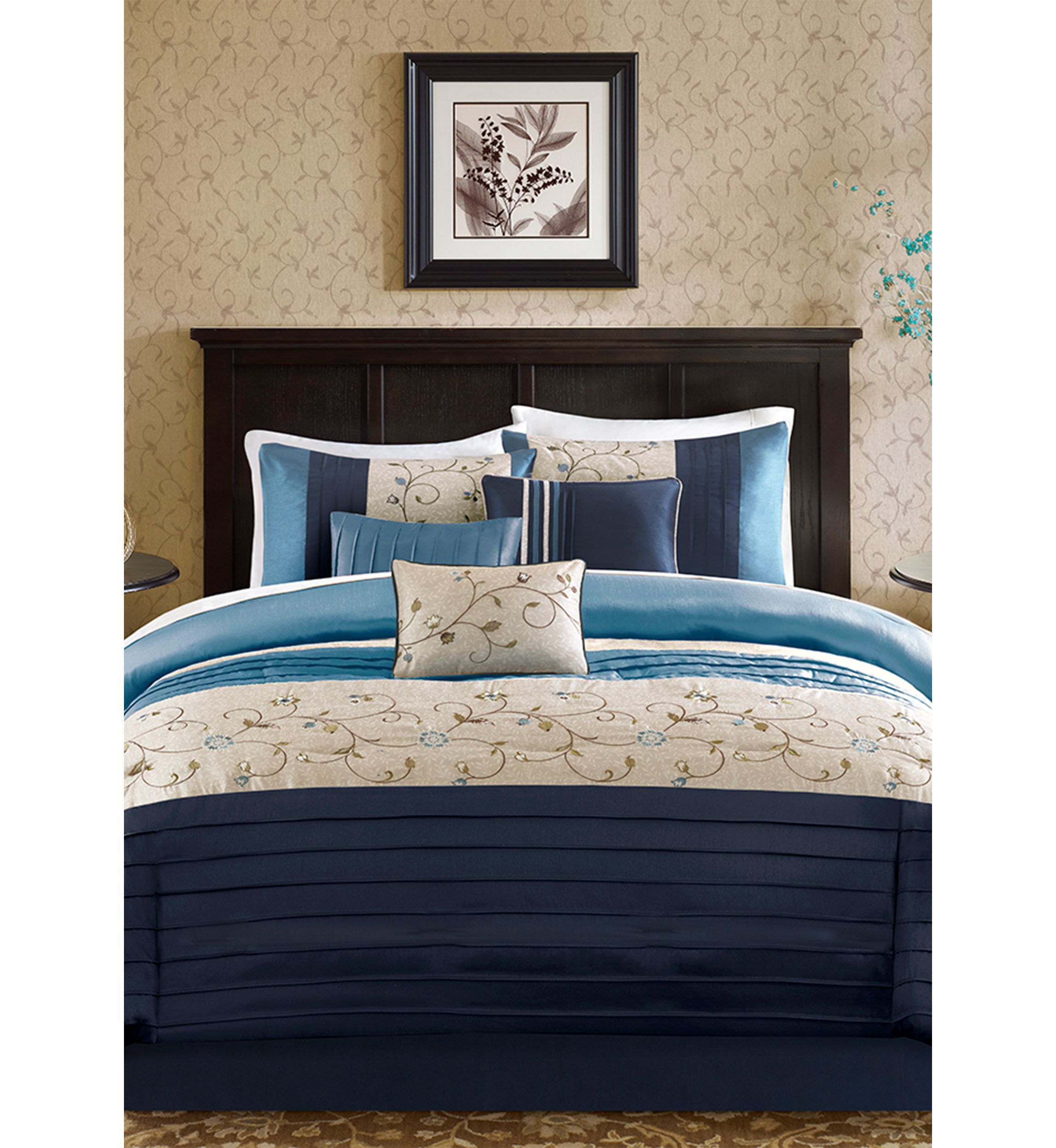 Serene Embroidered 7-Piece Navy Comforter Set