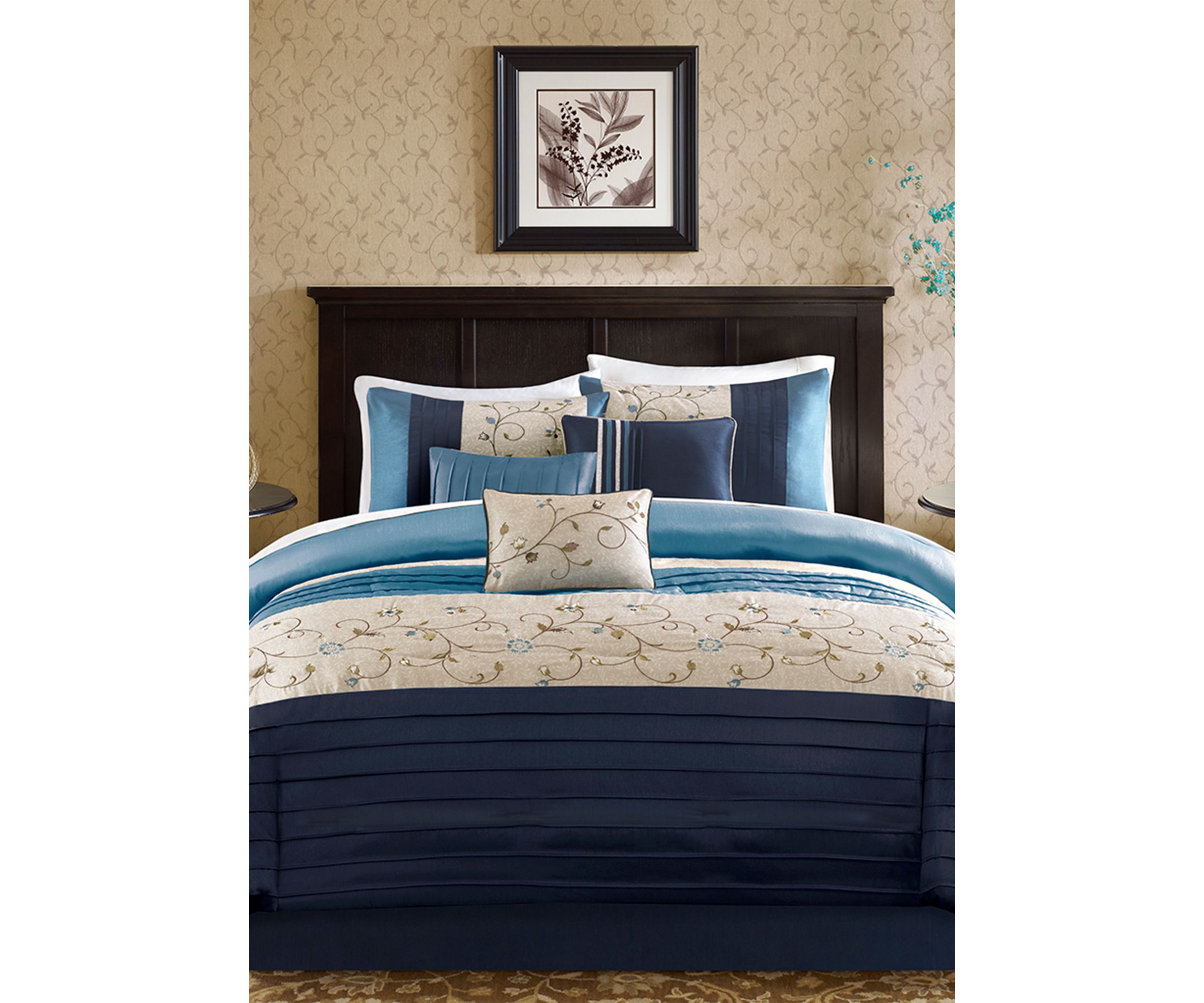 Serene Embroidered 7-Piece Navy Comforter Set