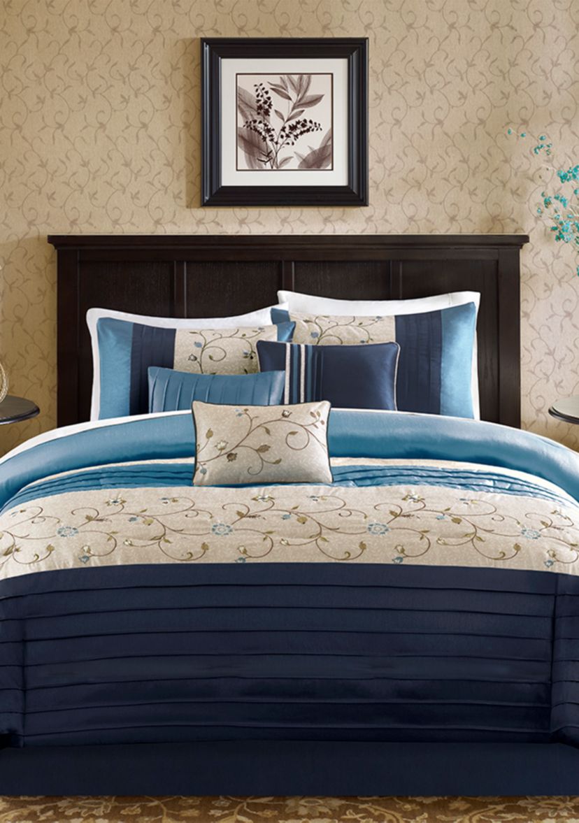 Serene Embroidered 7-Piece Navy Comforter Set