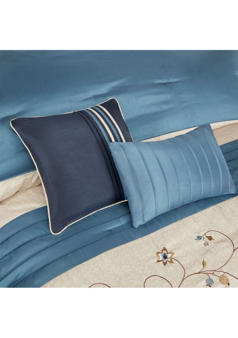 Serene Embroidered 7-Piece Navy Comforter Set