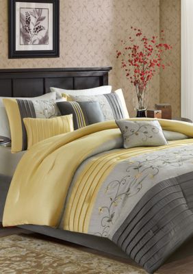 Serene Embroidered 7 Piece Yellow Comforter Set Belk