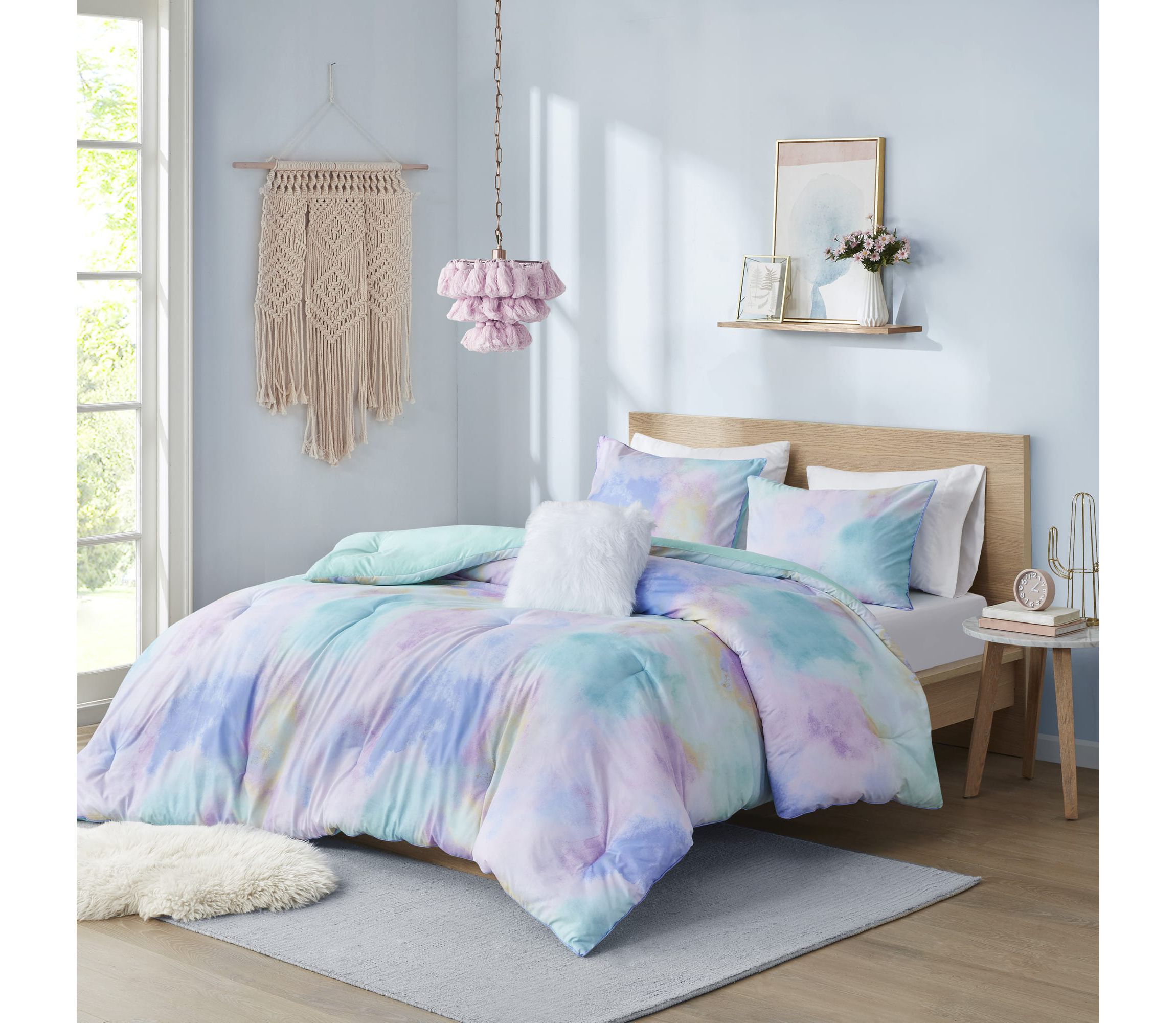 Cassiopeia Watercolor Tie Dye Printed Comforter Set with Throw Pillow