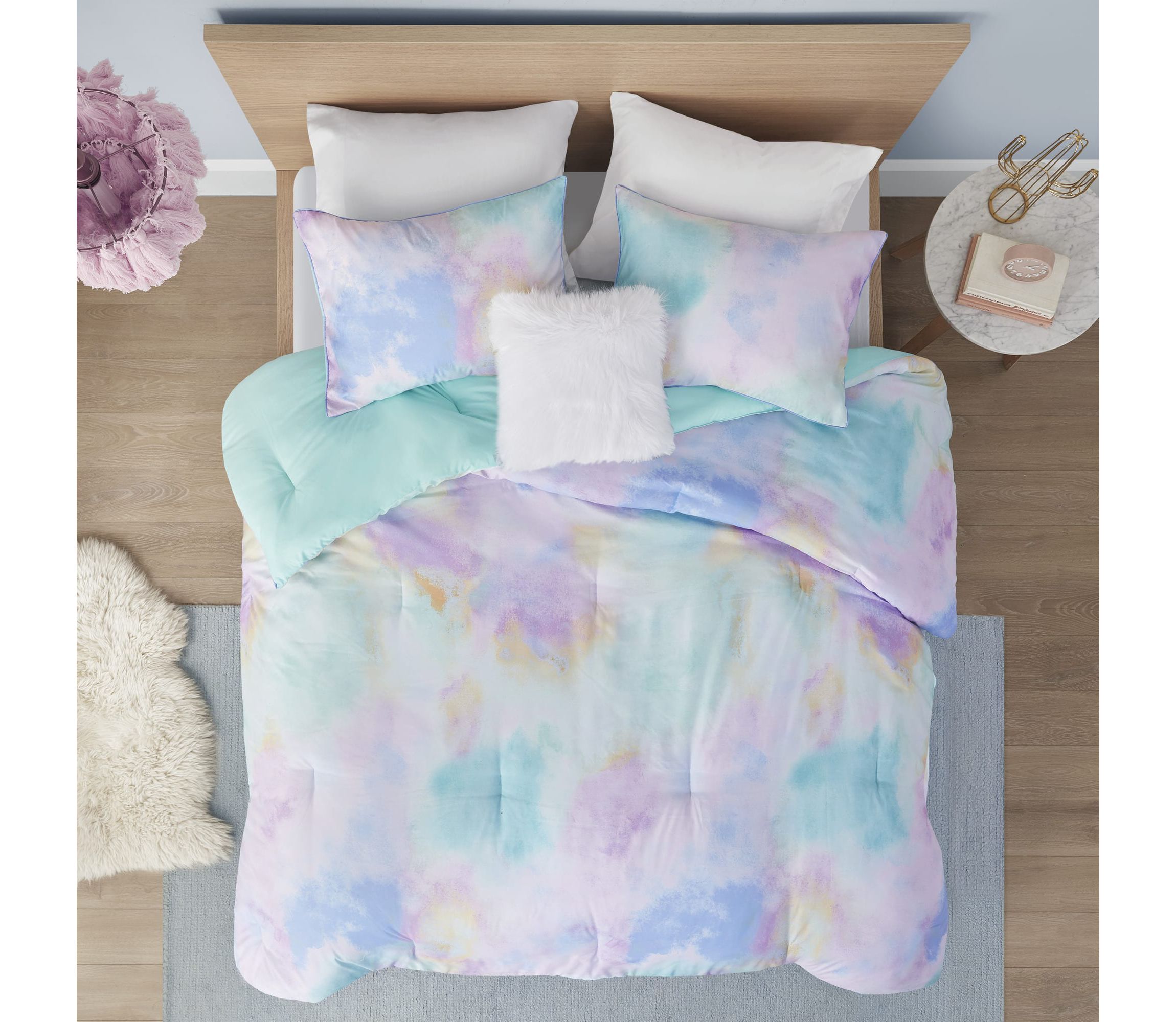 Cassiopeia Watercolor Tie Dye Printed Comforter Set with Throw Pillow