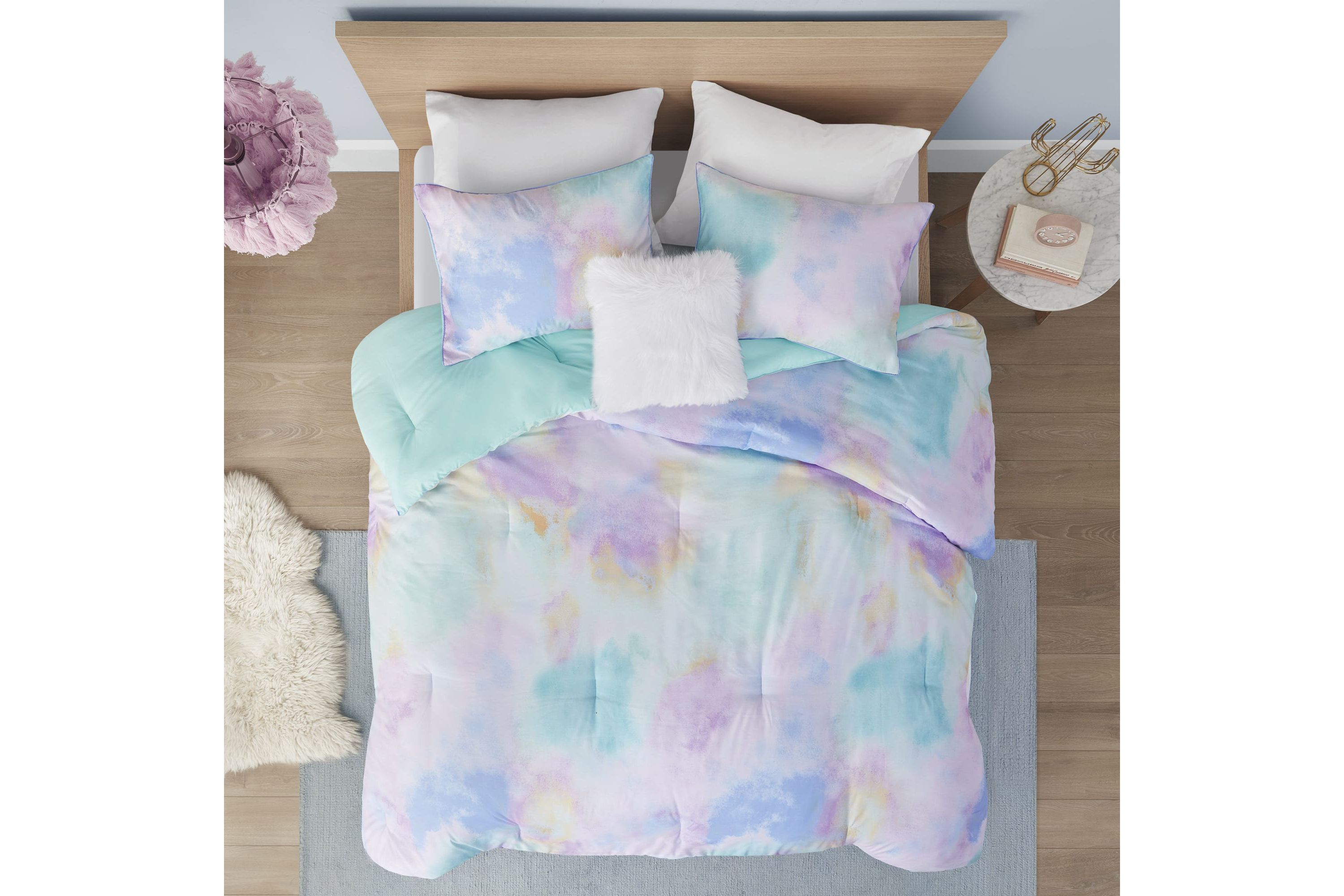 Cassiopeia Watercolor Tie Dye Printed Comforter Set with Throw Pillow