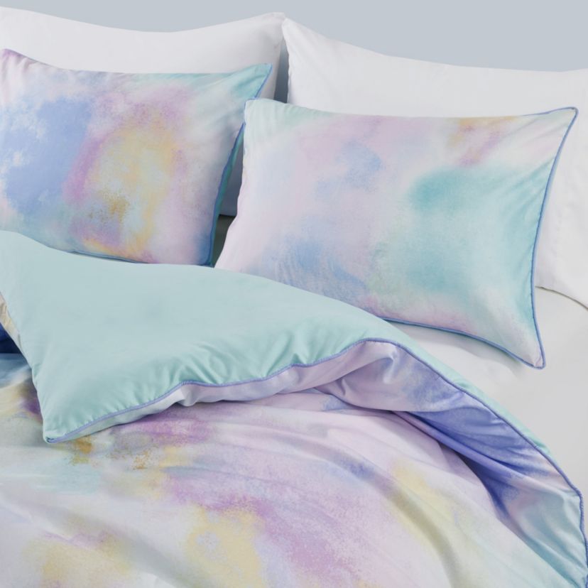 Cassiopeia Watercolor Tie Dye Printed Comforter Set with Throw Pillow