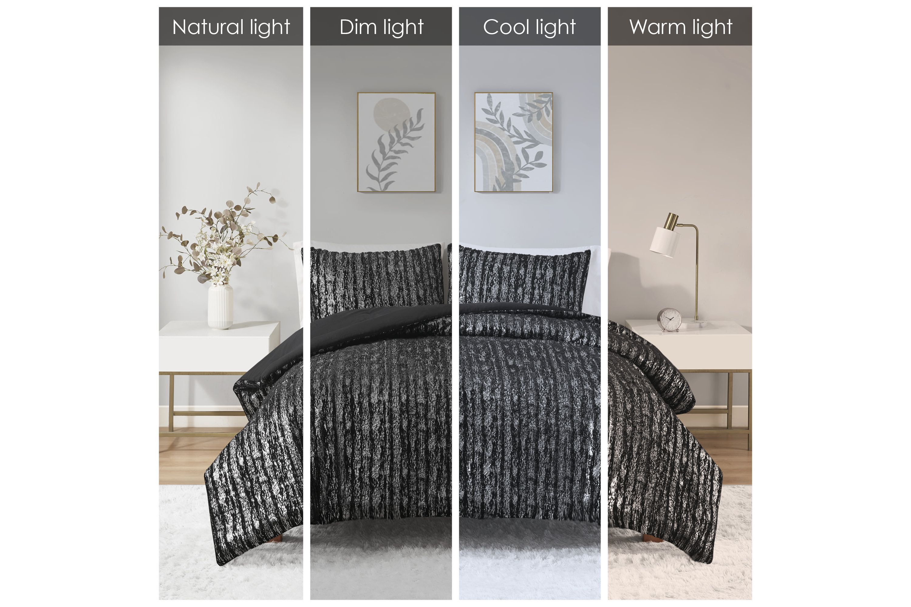 Naomi Metallic Print Faux Fur Comforter Set