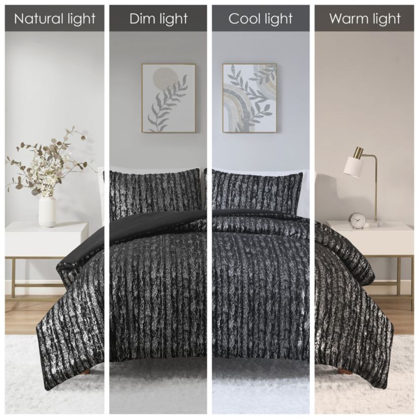 Naomi Metallic Print Faux Fur Comforter Set