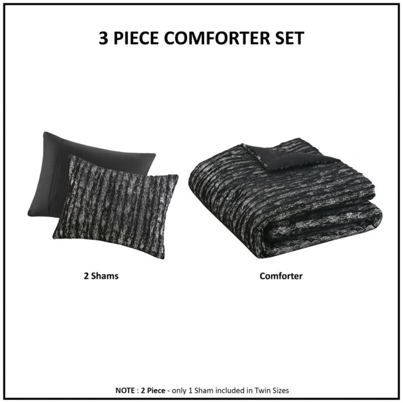 Naomi Metallic Print Faux Fur Comforter Set