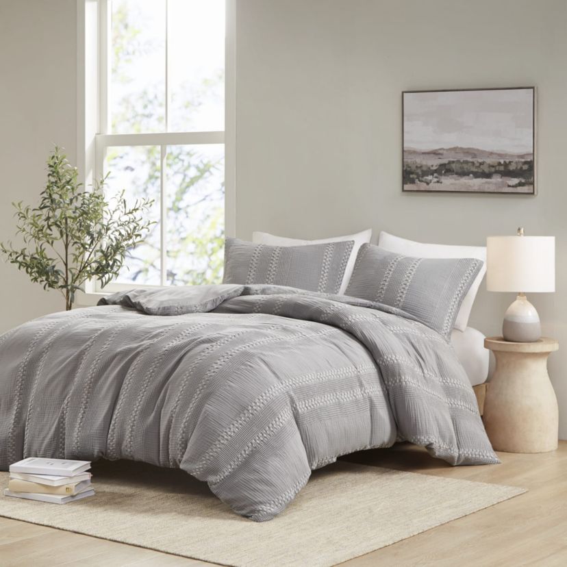 Darby 3 Piece Cotton Gauze Waffle Weave Duvet Cover Set