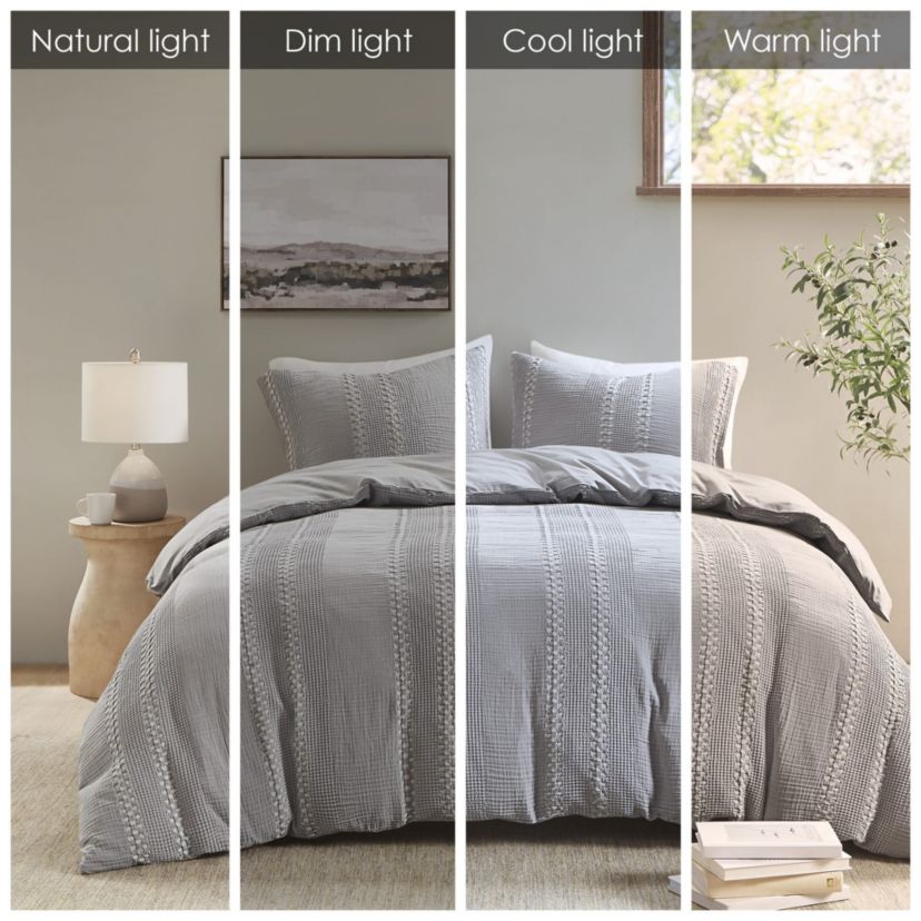 Darby 3 Piece Cotton Gauze Waffle Weave Duvet Cover Set