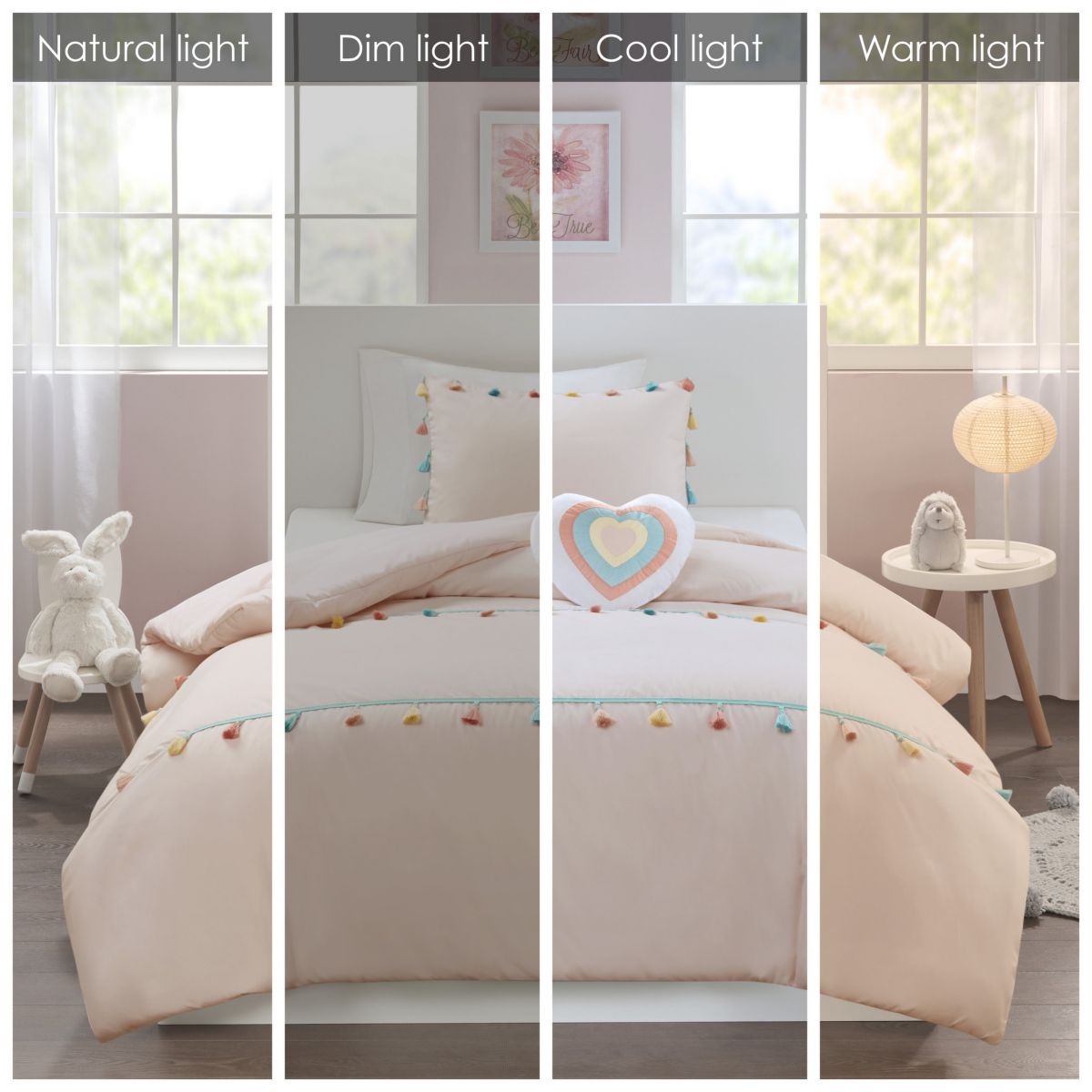 Tassel Comforter Set with Heart Shaped Throw Pillow