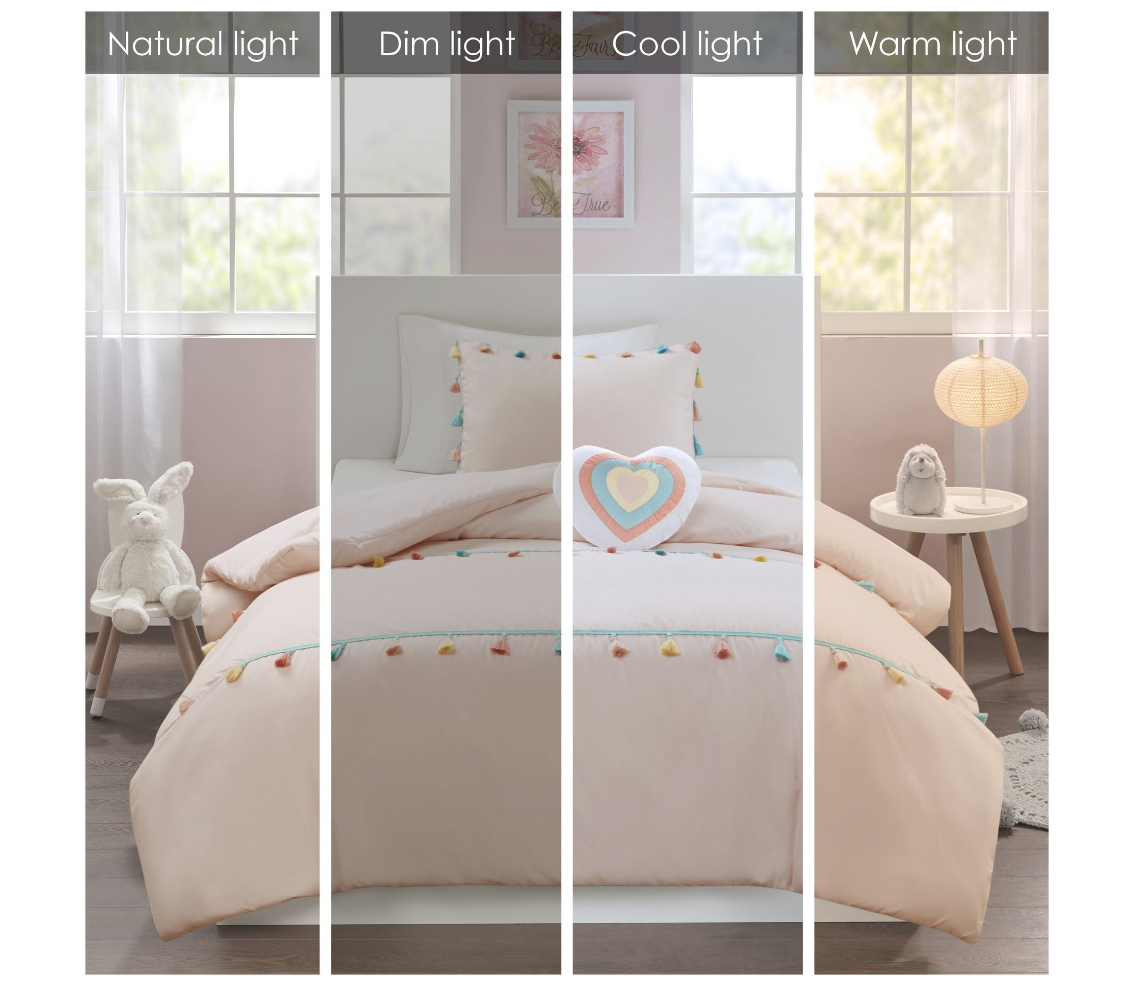 Tassel Comforter Set with Heart Shaped Throw Pillow