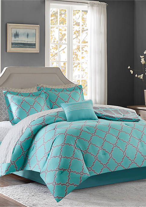 Madison Park Essentials Merritt Reversible Complete Comforter Set - Aqua/Grey