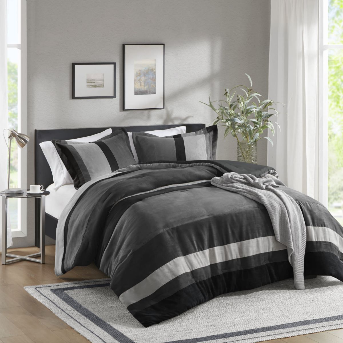 Boulder Stripe Pieced Faux Suede Comforter Set