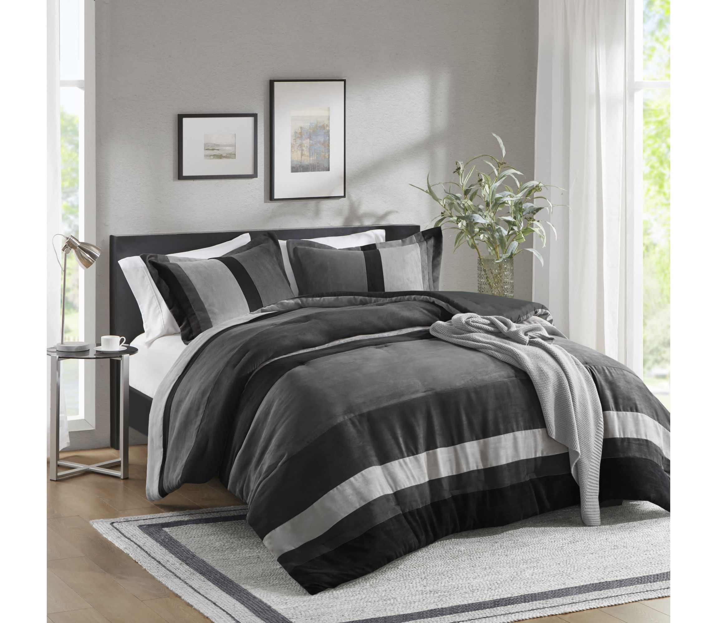 Boulder Stripe Pieced Faux Suede Comforter Set