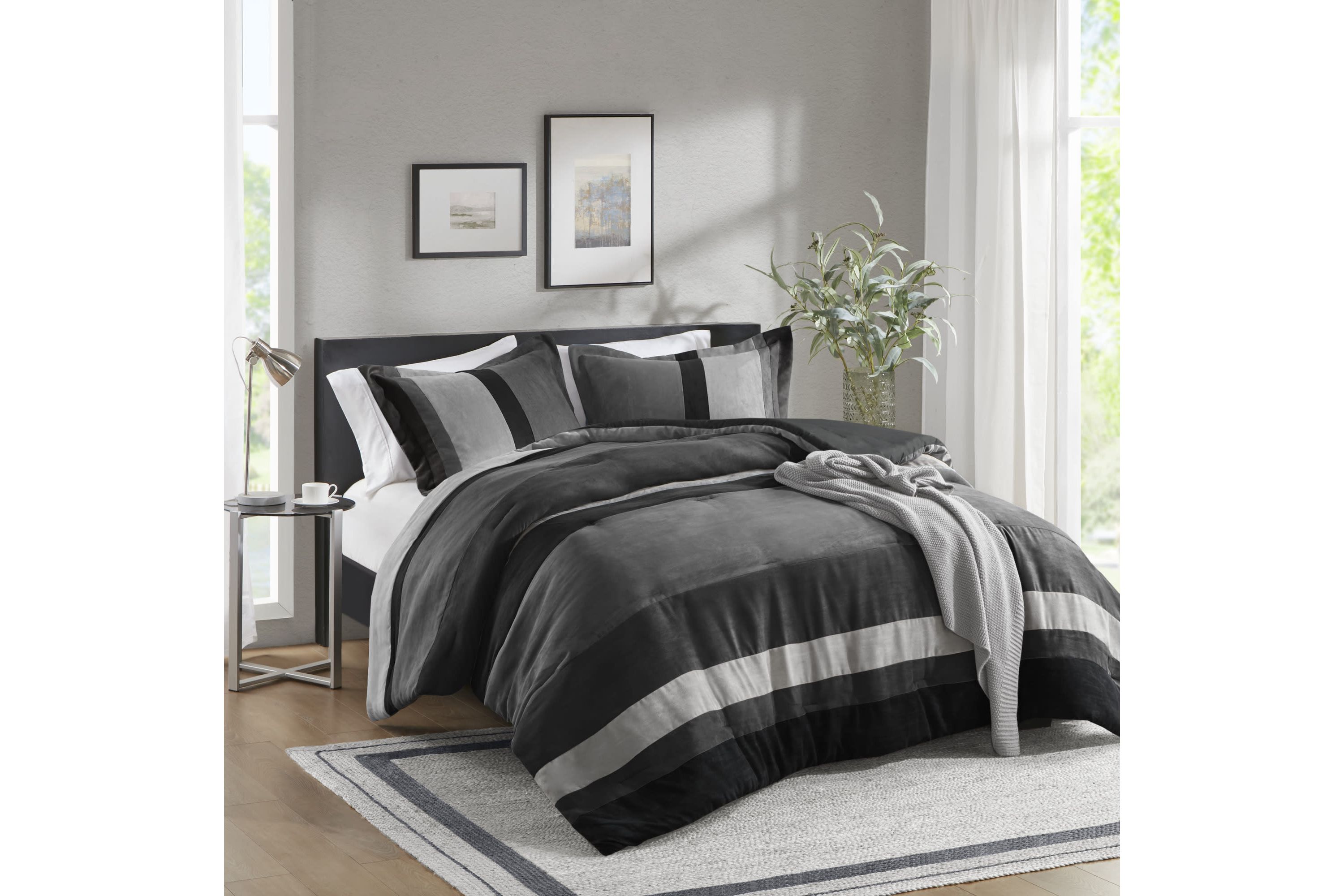 Boulder Stripe Pieced Faux Suede Comforter Set