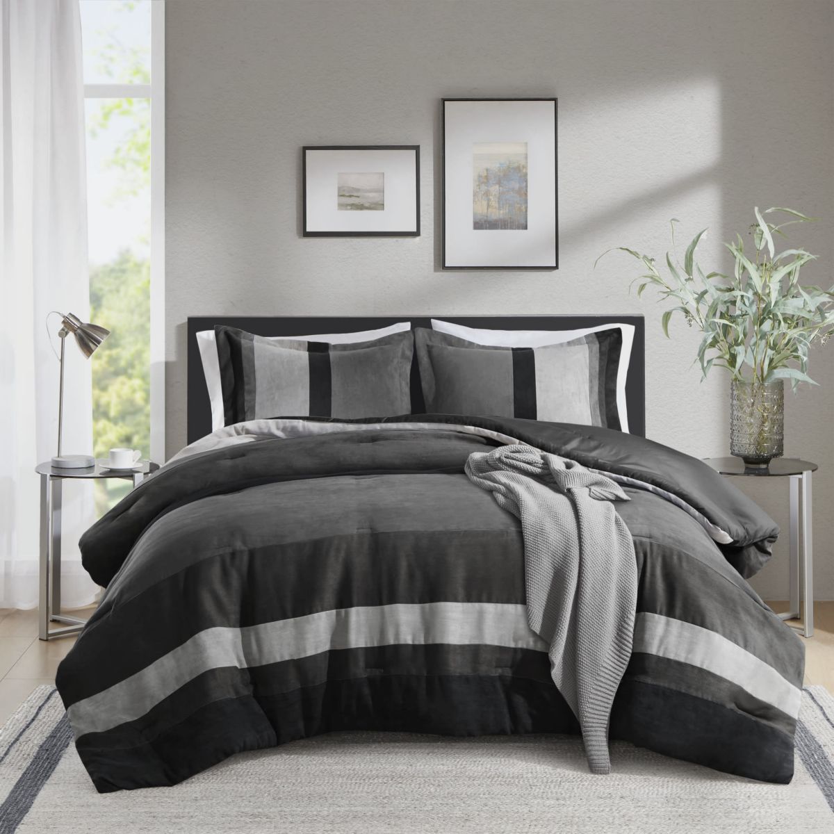 Boulder Stripe Pieced Faux Suede Comforter Set