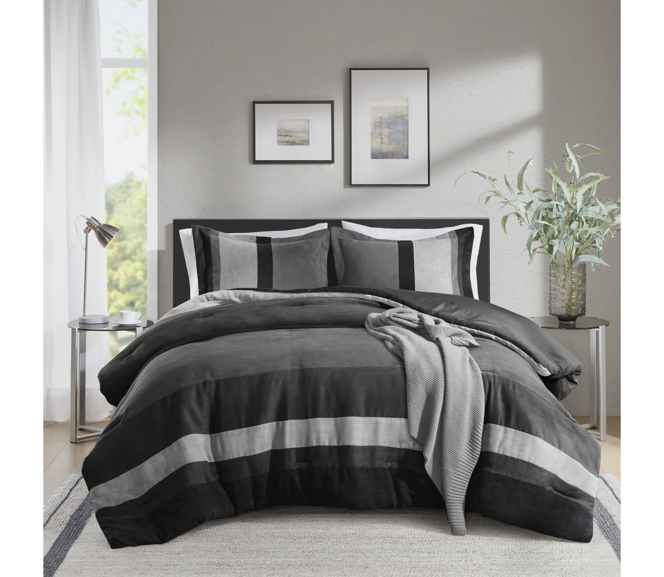 Boulder Stripe Pieced Faux Suede Comforter Set