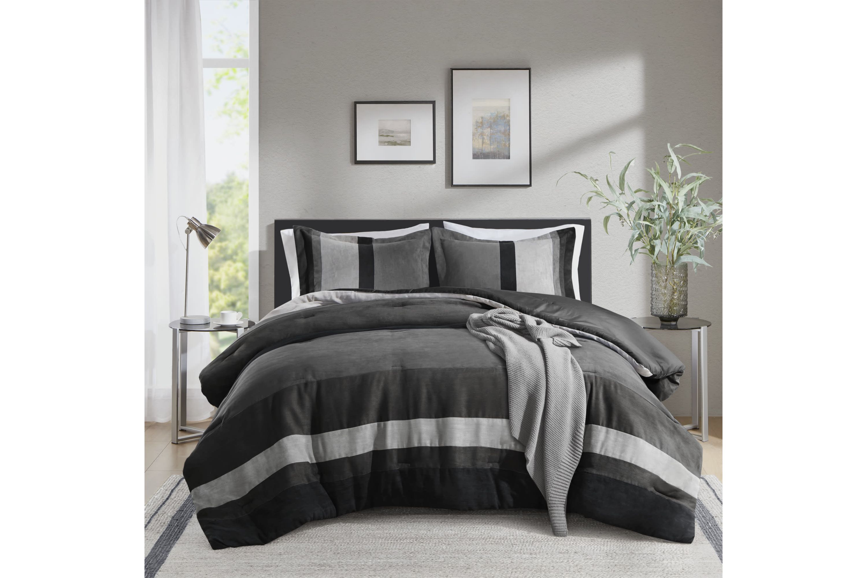 Boulder Stripe Pieced Faux Suede Comforter Set
