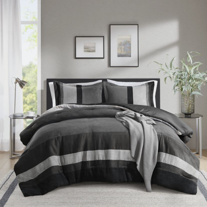 Boulder Stripe Pieced Faux Suede Comforter Set