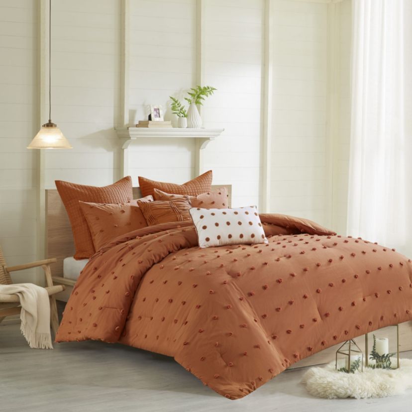 Brooklyn Cotton Jacquard Comforter Set with Euro Shams and Throw Pillows