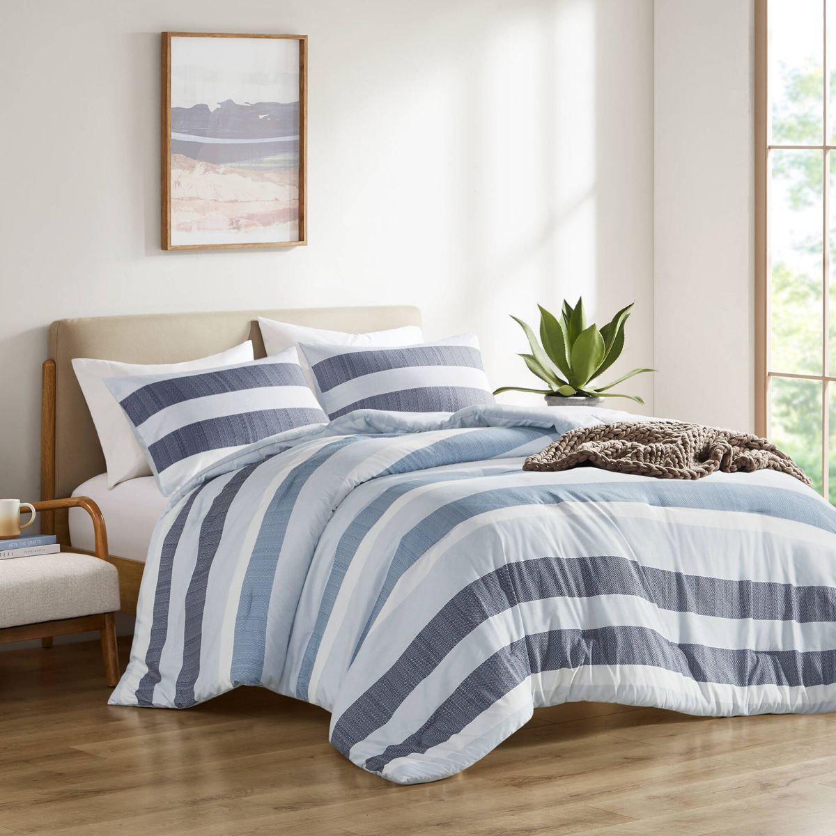 Blake Stripe Textured Print Comforter Set