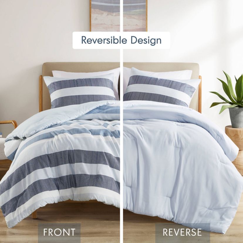 Blake Stripe Textured Print Comforter Set