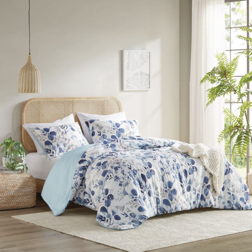 Gabby Reversible Floral Botanical Seersucker Comforter Set