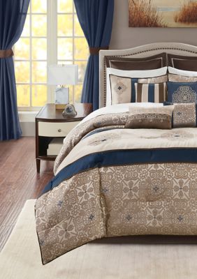 Madison Park Essentials Delaney 24-Piece Complete Comforter Set - Red, Navy Blue, King
