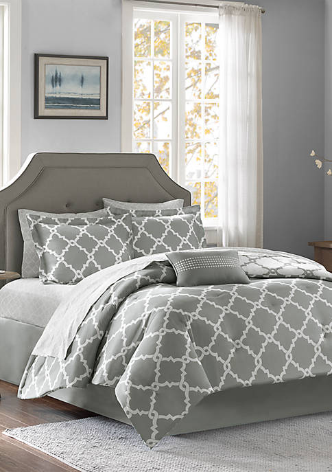 Taupe 7 Pieces Bedding Sets Madison Park Essentials Merritt Twin XL Size Bed Comforter Set Bed in A Bag Ultra Soft Microfiber Bedroom Comforters Geometric