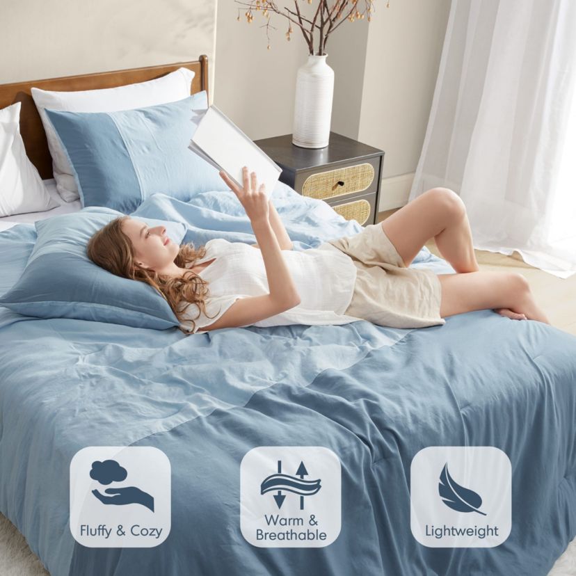 Miro Soft Washed Color Block Comforter Set