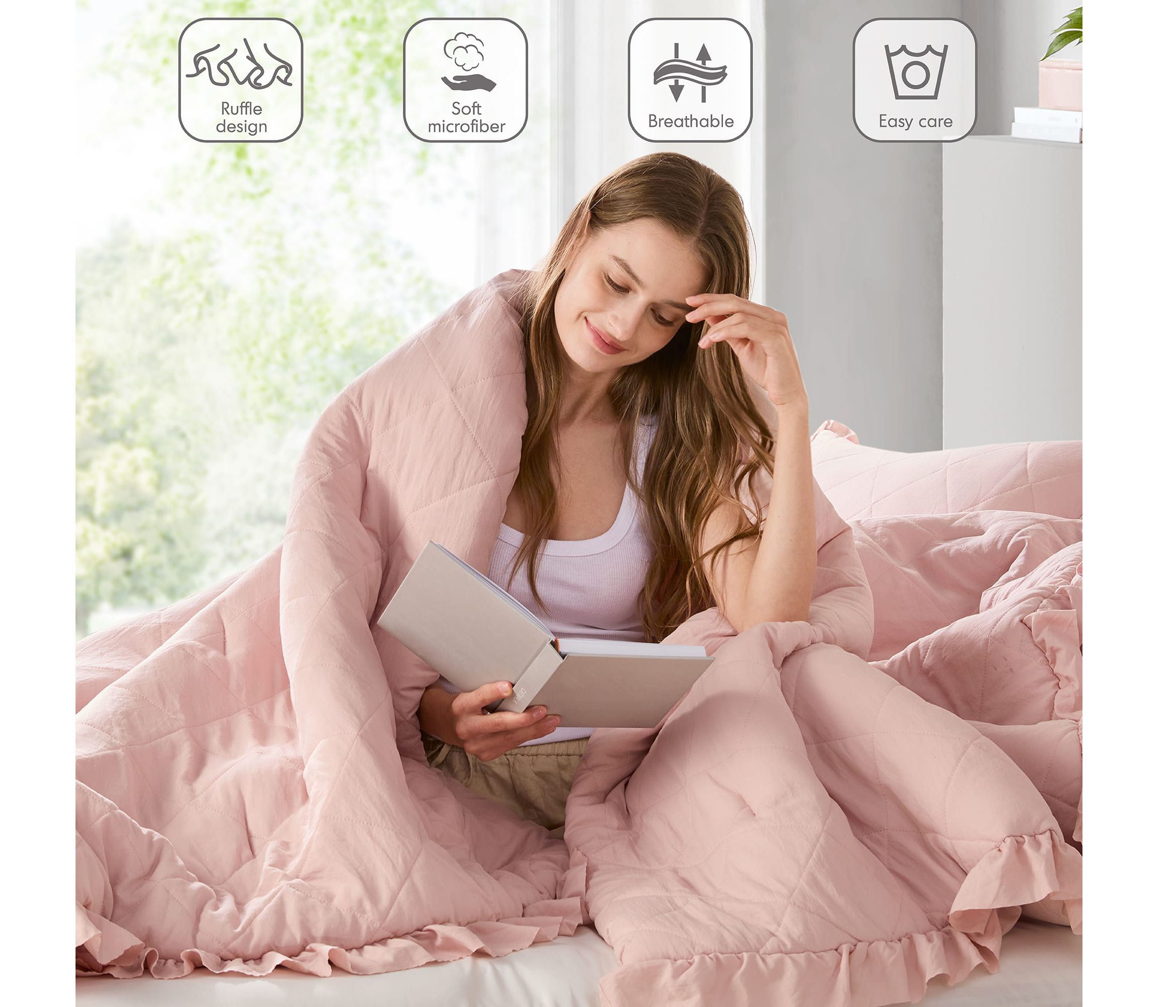 Phoebe Diamond Quilted Ruffle Edge Comforter Set