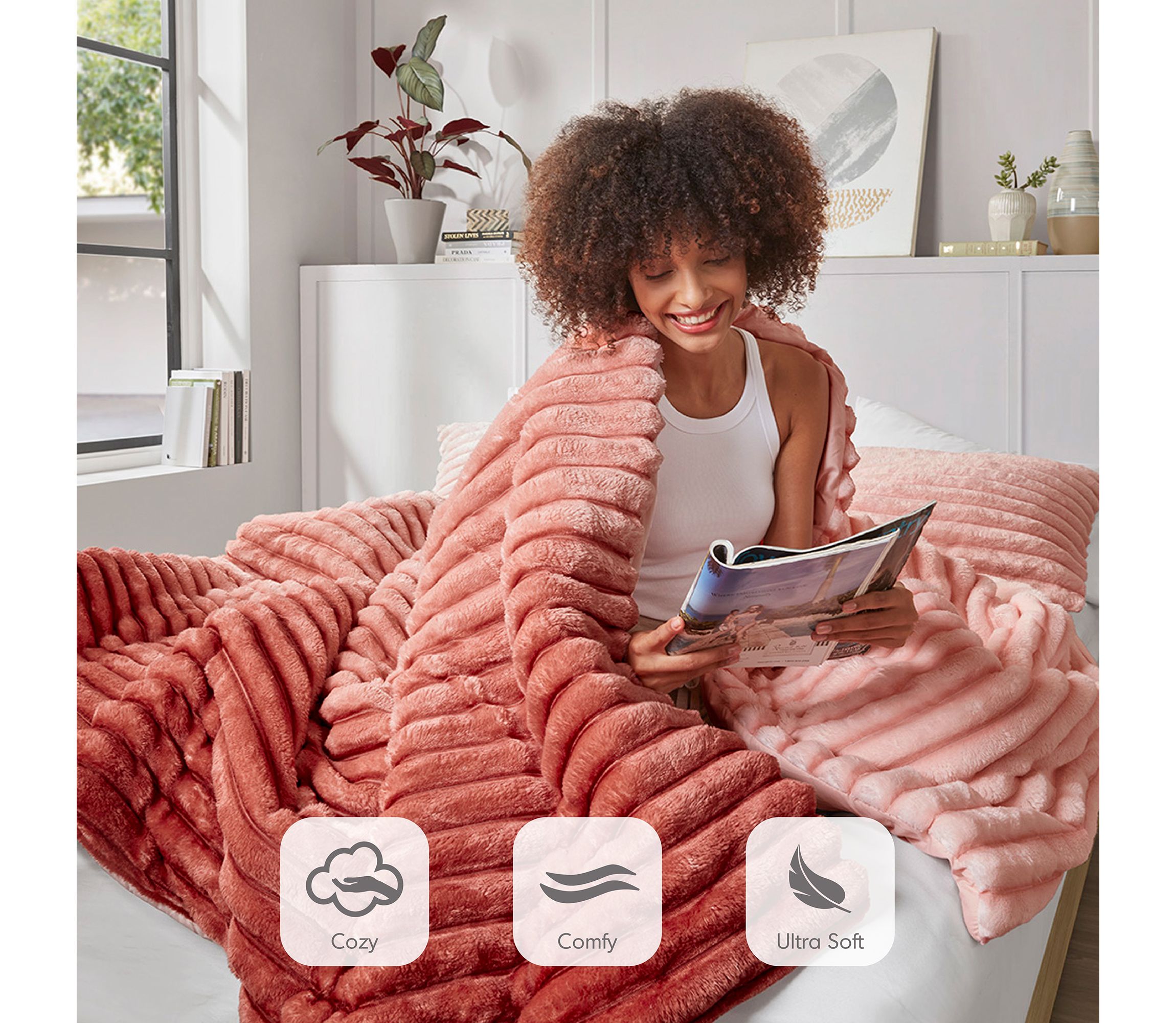 Avril Fluffy Ribbed Plush Comforter Set