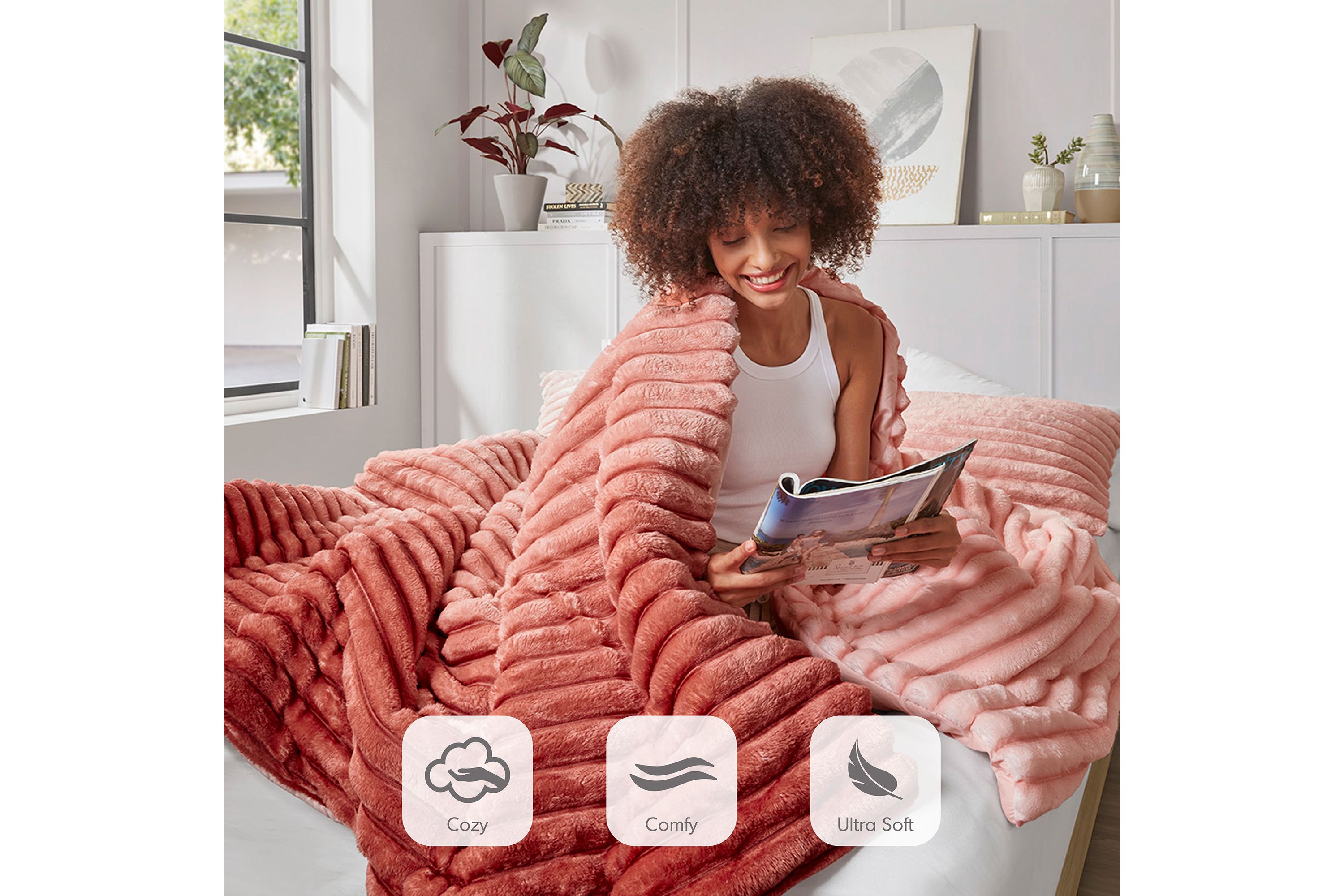 Avril Fluffy Ribbed Plush Comforter Set