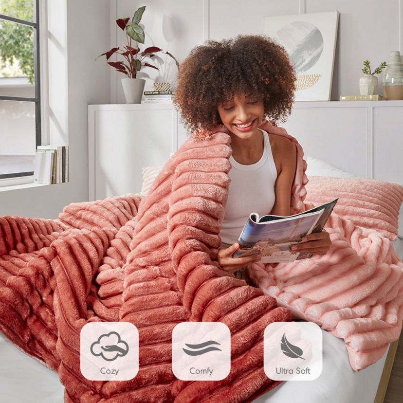 Avril Fluffy Ribbed Plush Comforter Set