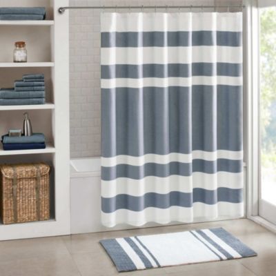 Madison Park Spa Waffle Shower Curtain with 3M Treatment, Blue, Standard Shower Curtain
