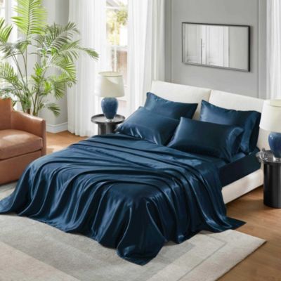 Madison Park Essentials Satin Luxury Sheet Set, Blue, Queen