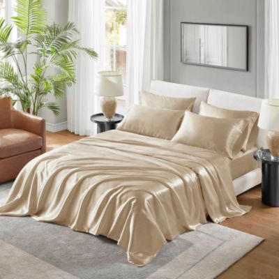 Madison Park Essentials Satin Luxury Sheet Set, Champagne, Twin