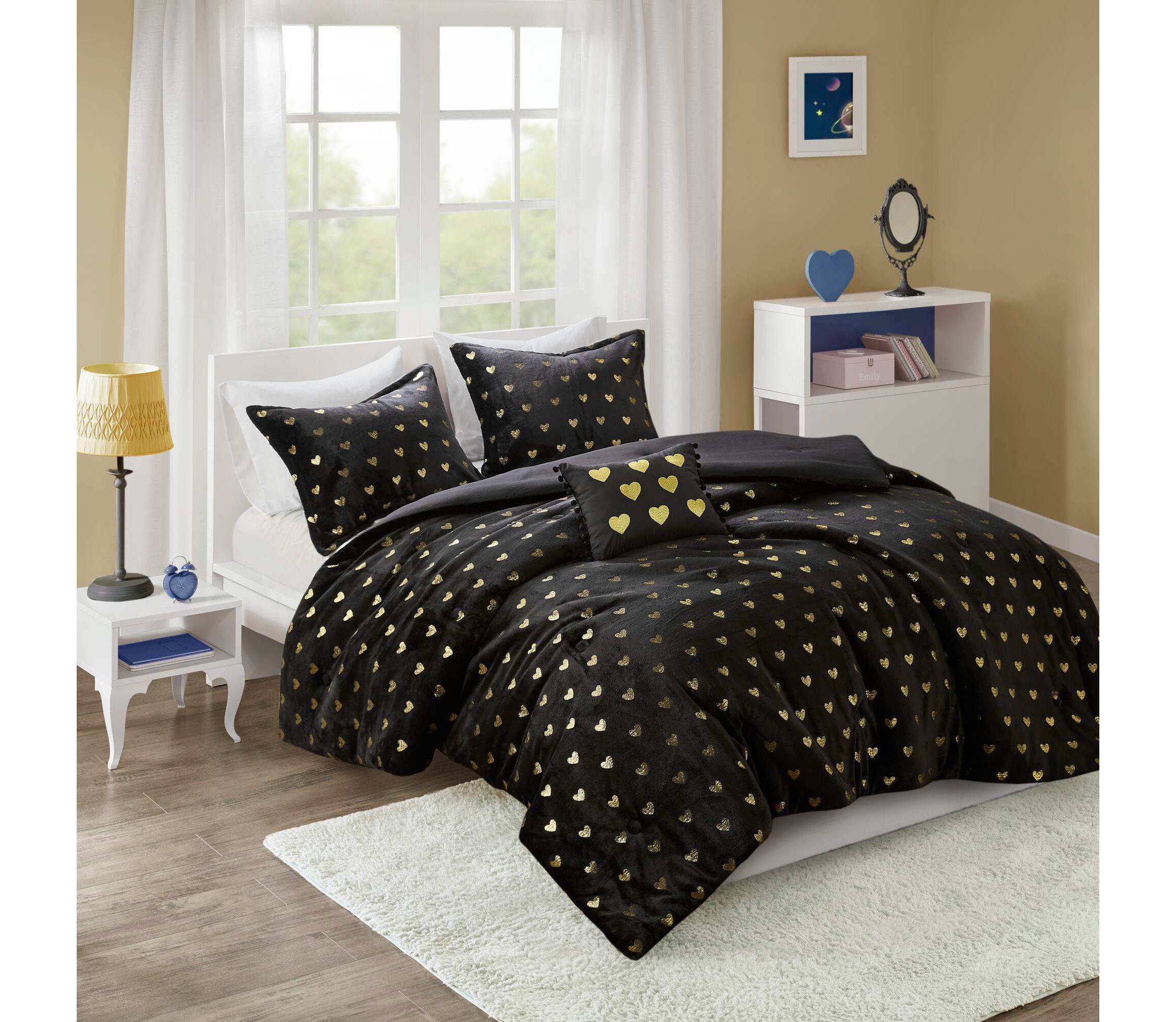 Rosalie Metallic Printed Plush Comforter Set with Throw Pillow