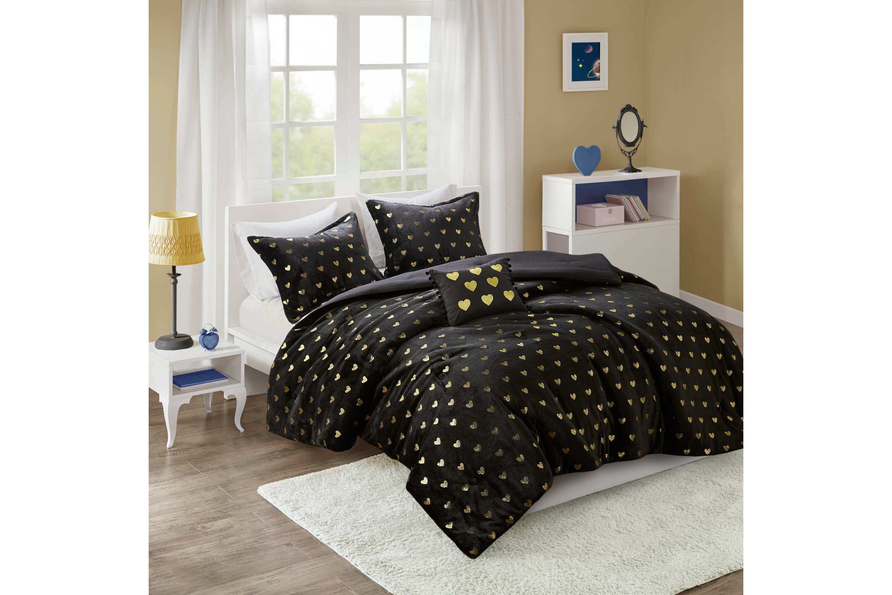 Rosalie Metallic Printed Plush Comforter Set with Throw Pillow