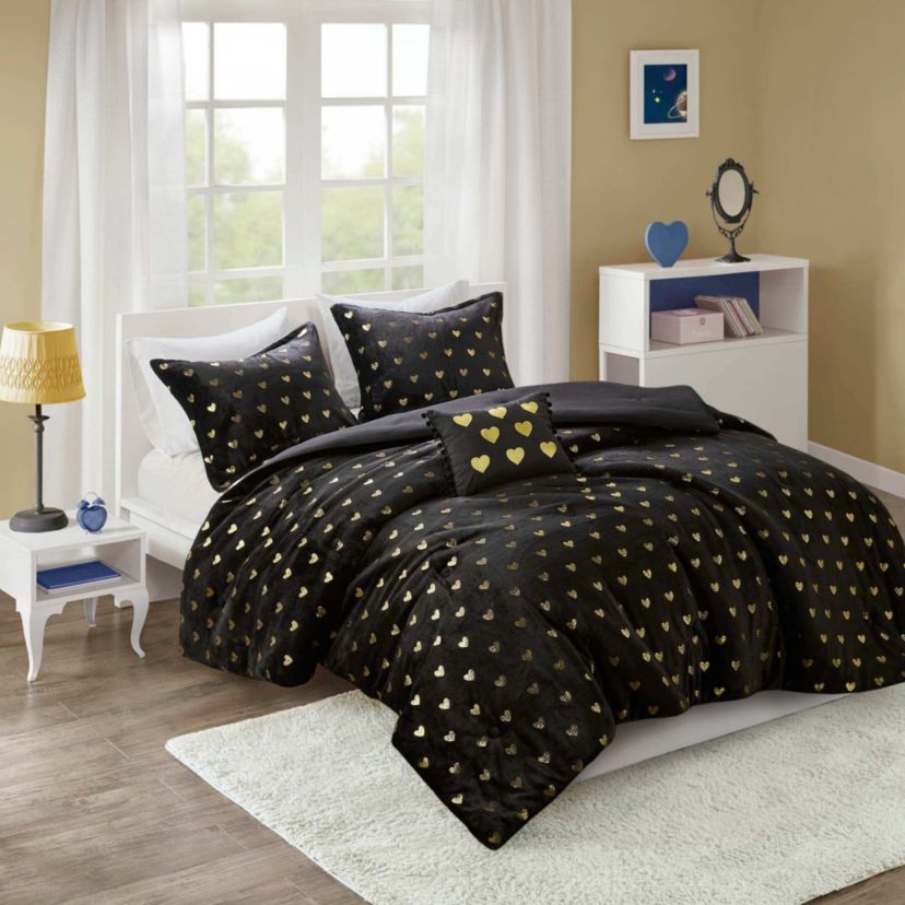 Rosalie Metallic Printed Plush Comforter Set with Throw Pillow