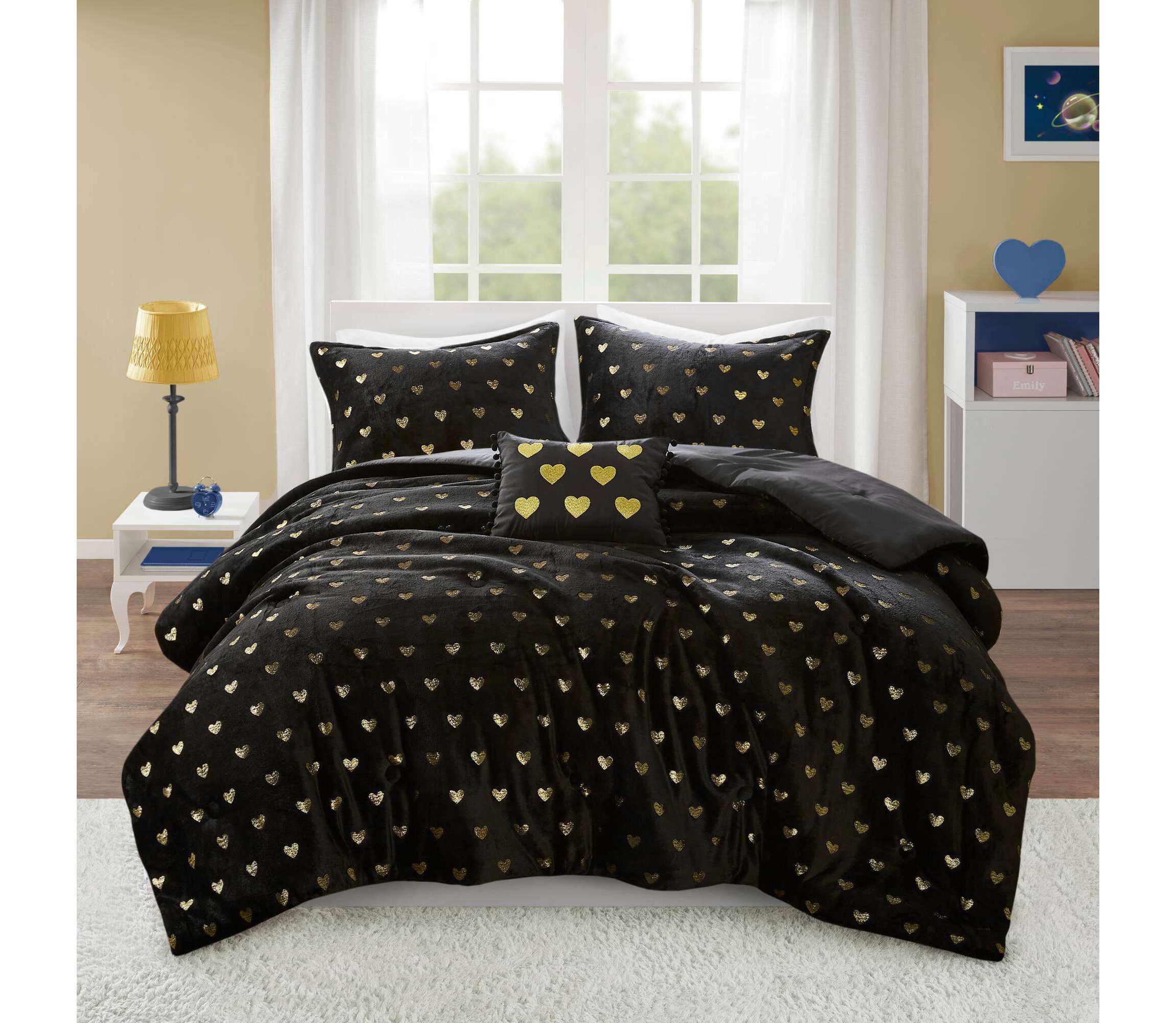 Rosalie Metallic Printed Plush Comforter Set with Throw Pillow