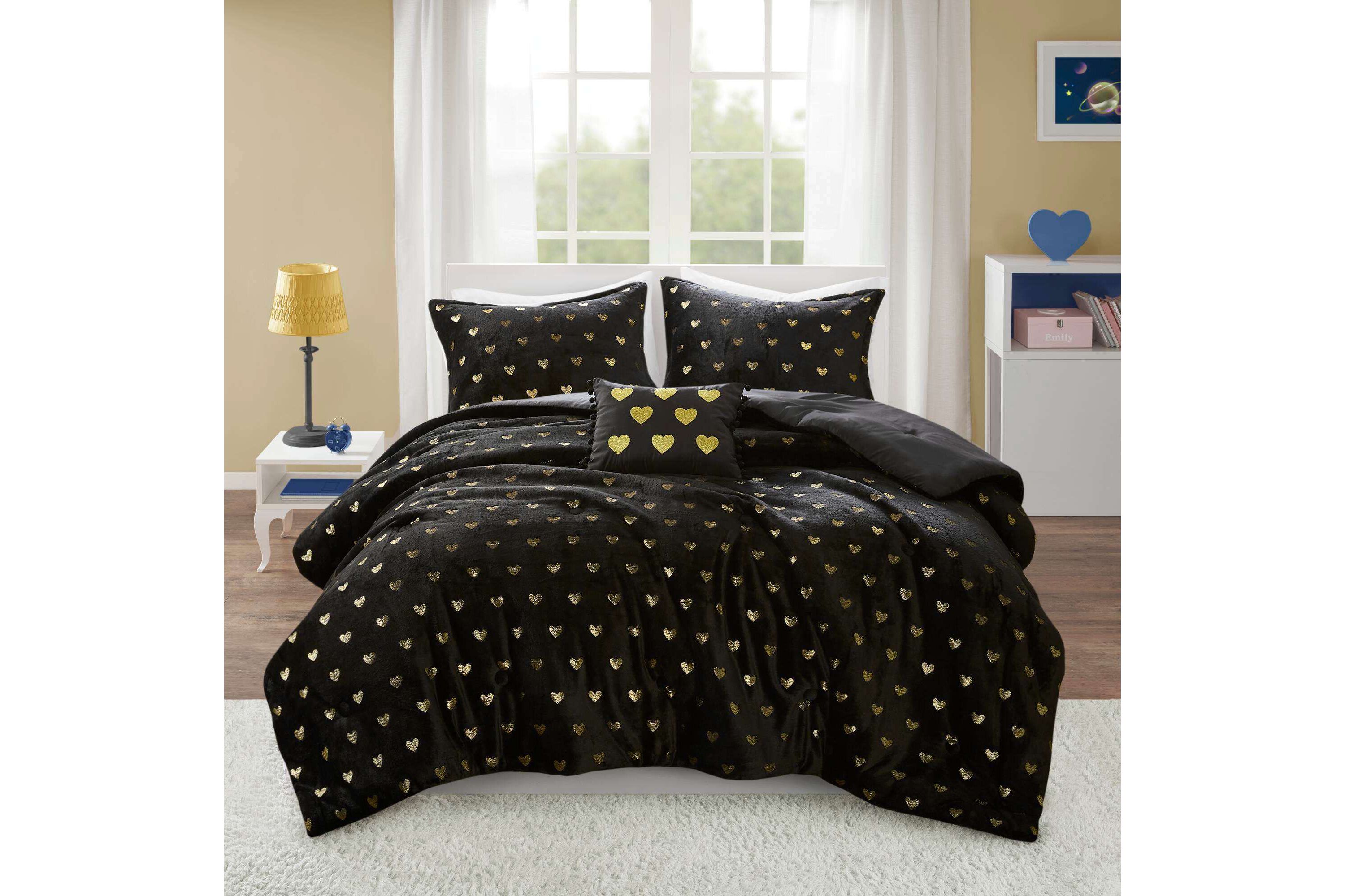 Rosalie Metallic Printed Plush Comforter Set with Throw Pillow
