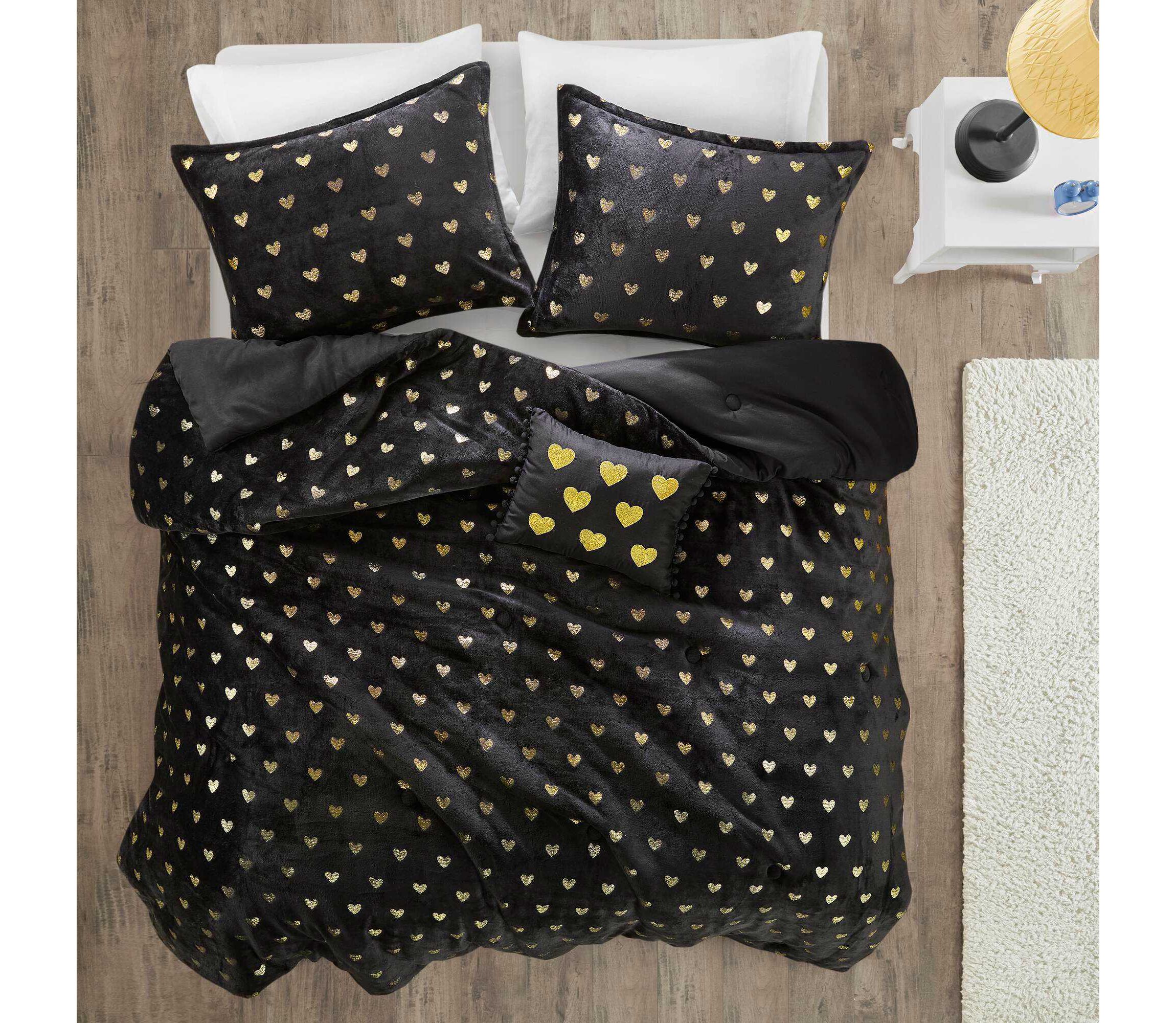 Rosalie Metallic Printed Plush Comforter Set with Throw Pillow