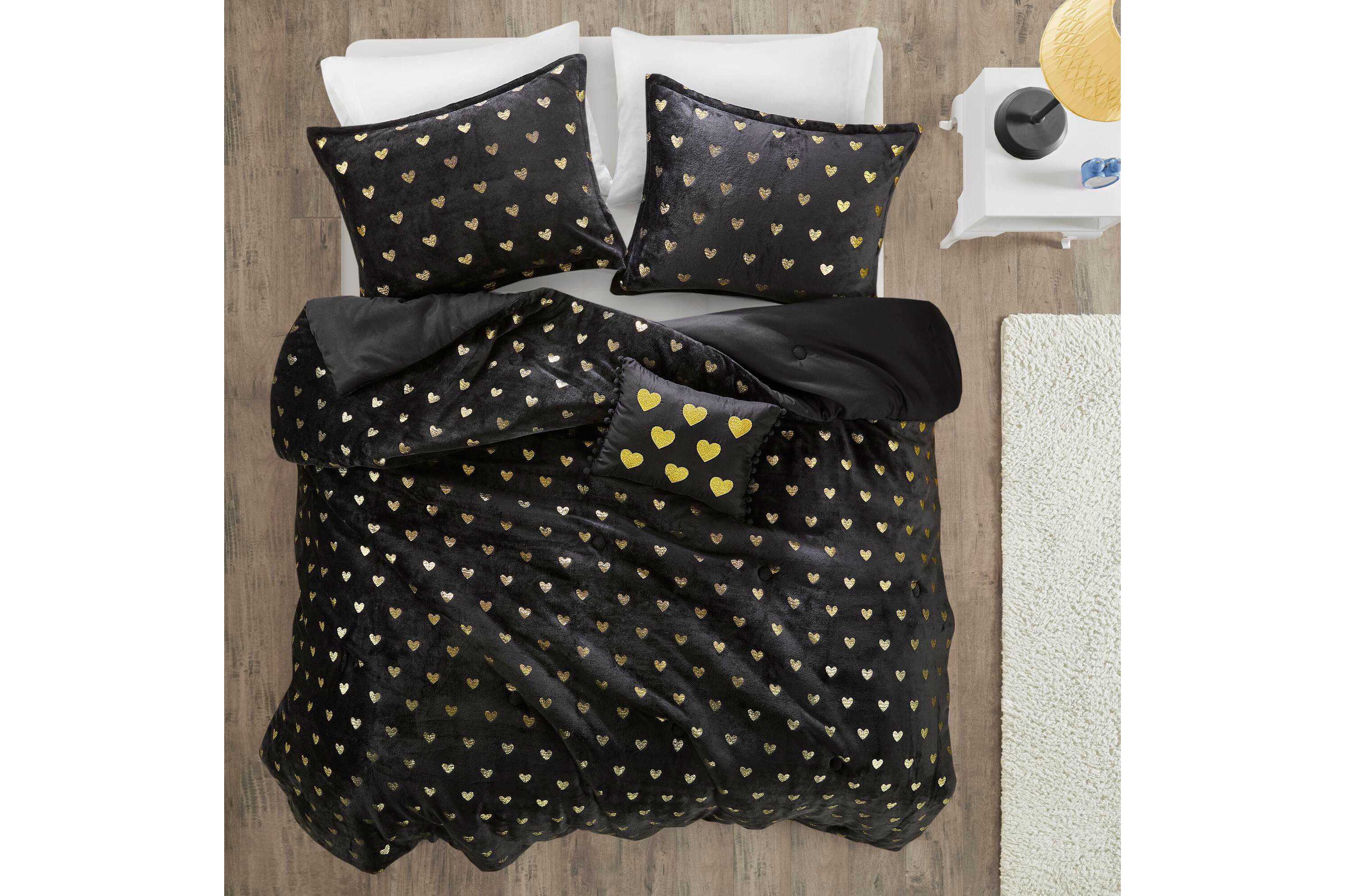 Rosalie Metallic Printed Plush Comforter Set with Throw Pillow