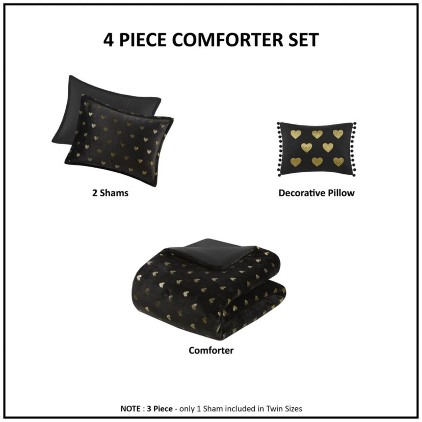 Rosalie Metallic Printed Plush Comforter Set with Throw Pillow