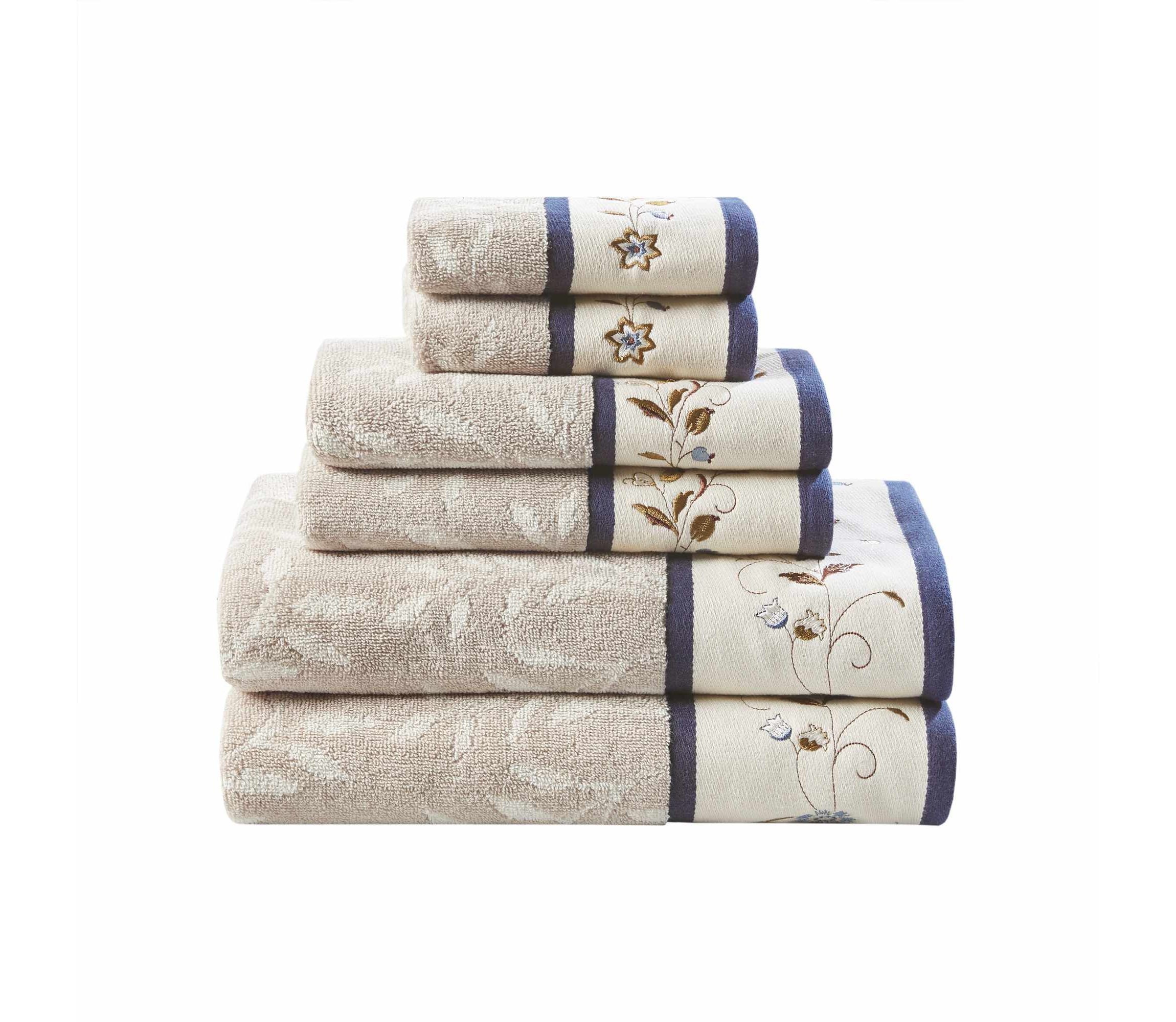 Serene Embroidered Cotton Jacquard 6 Piece Towel Set