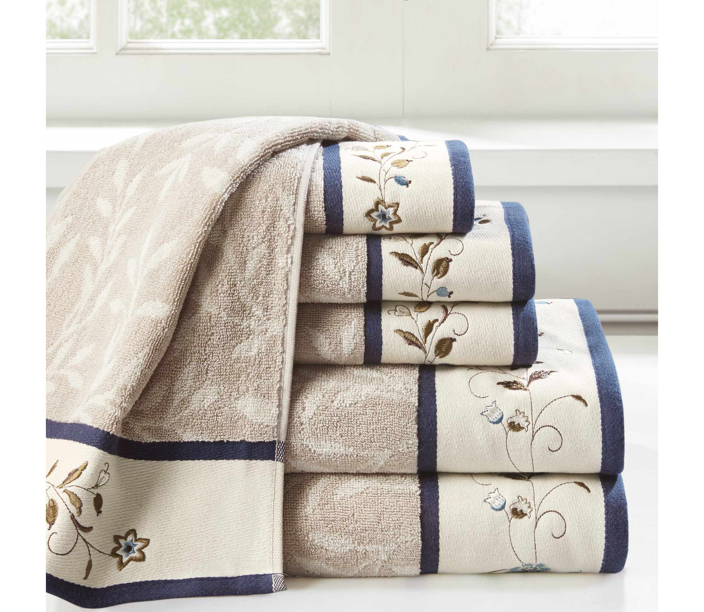 Serene Embroidered Cotton Jacquard 6 Piece Towel Set