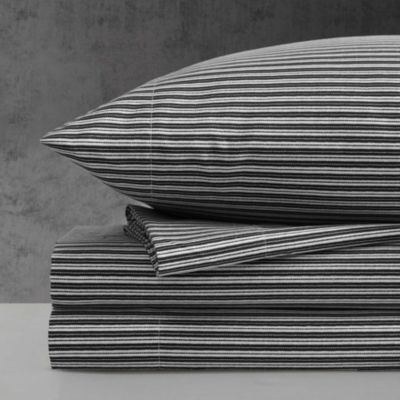 Kenneth Cole New York Twill Stripe Texture Microfiber Sheet Set, White, Full