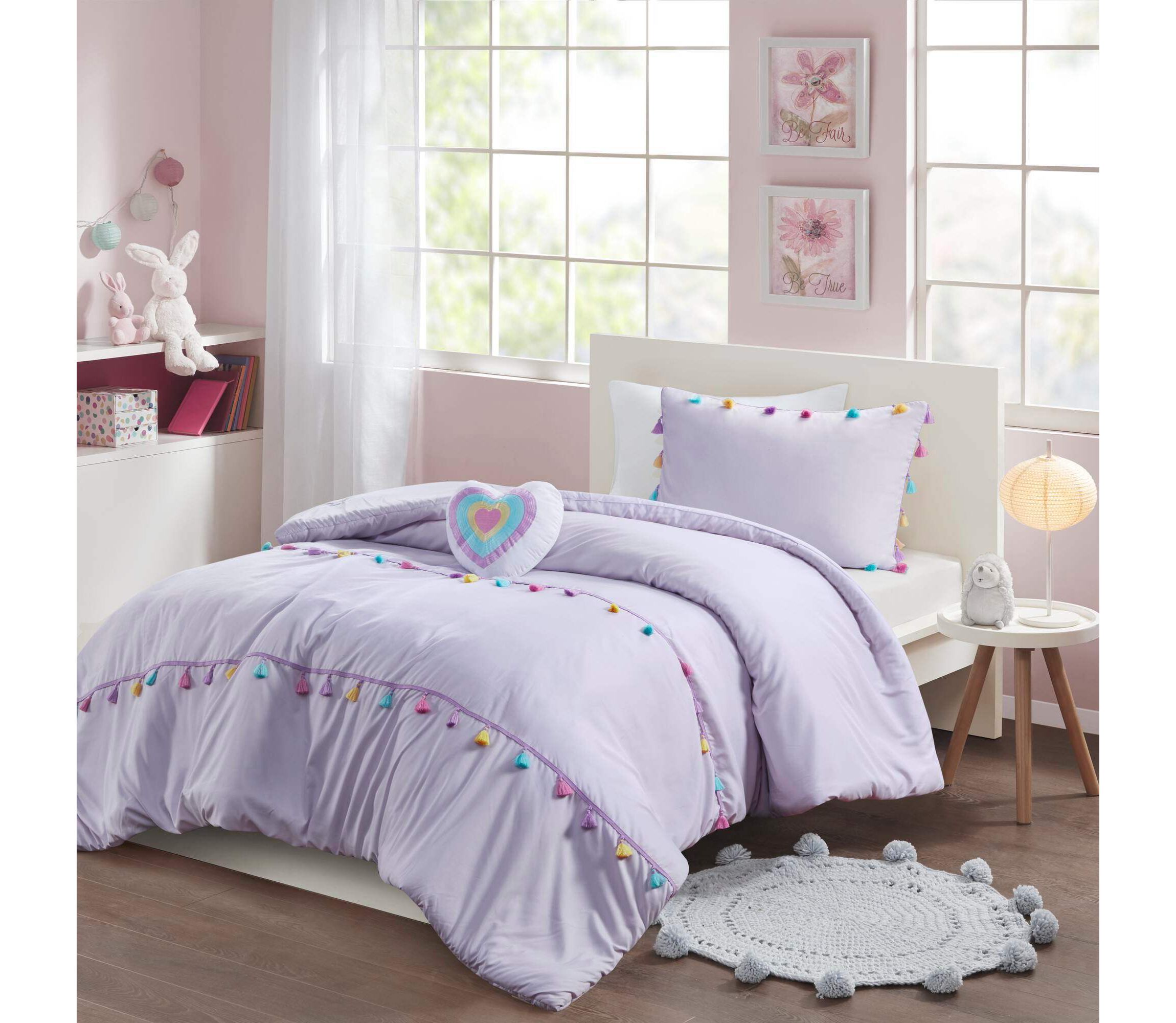Tessa Tassel Comforter Set with Heart Shaped Throw Pillow